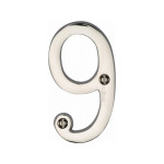 M Marcus Heritage Brass Numeral 9 - Face Fix 76mm Slimline font